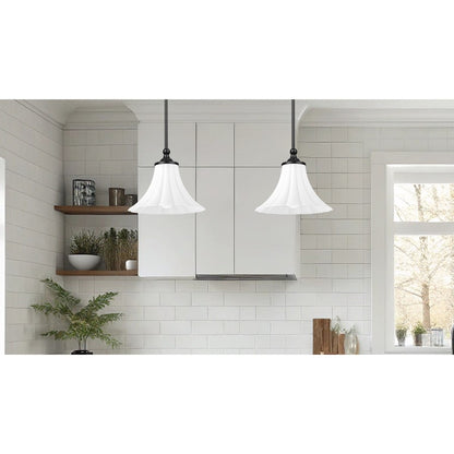 Z-Lite Fleur 1 Light 12" Pendant, Matte Black/Opal Etched