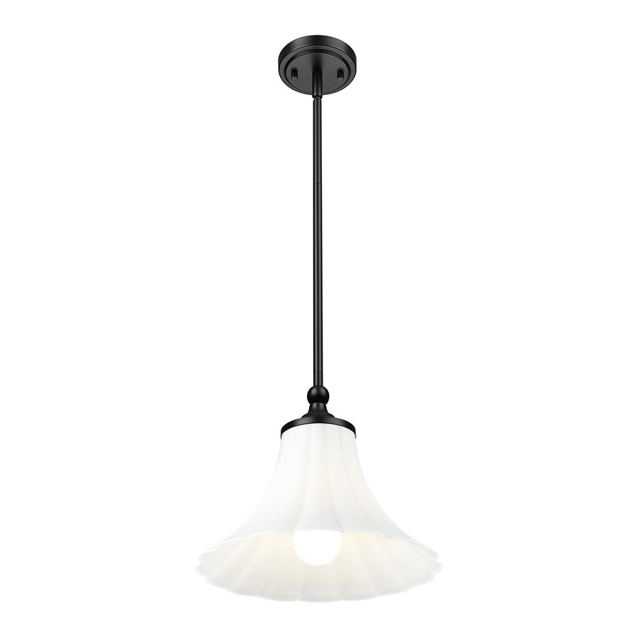Z-Lite Fleur 1 Light 12" Pendant, Matte Black/Opal Etched