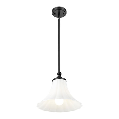 Z-Lite Fleur 1 Light 12" Pendant, Matte Black/Opal Etched