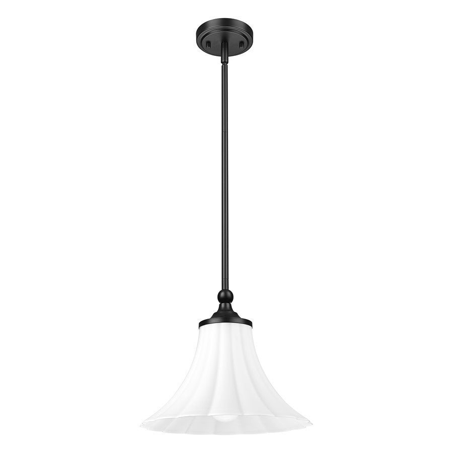 Z-Lite Fleur 1 Light 12" Pendant, Matte Black/Opal Etched