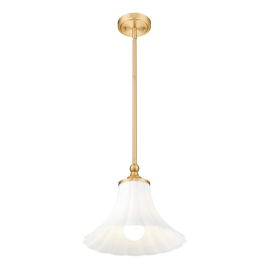 Z-Lite Fleur 1 Light 12" Pendant, Modern Gold/Opal Etched
