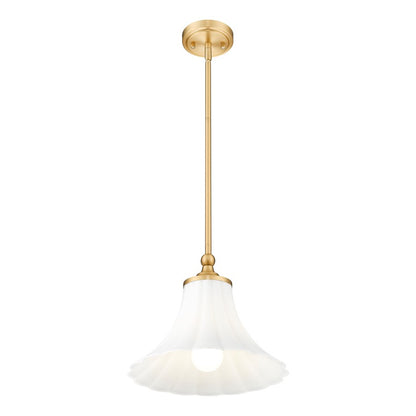 Z-Lite Fleur 1 Light 12" Pendant, Modern Gold/Opal Etched