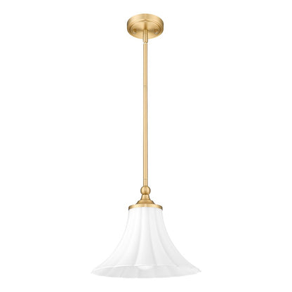 Z-Lite Fleur 1 Light 12" Pendant, Modern Gold/Opal Etched