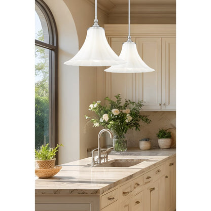 Z-Lite Fleur 1 Light 16" Pendant, Brushed Nickel/Opal Etched