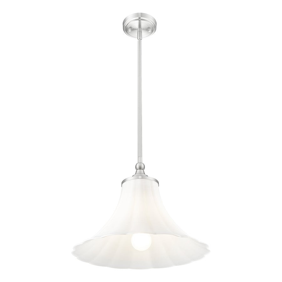 Z-Lite Fleur 1 Light 16" Pendant, Brushed Nickel/Opal Etched