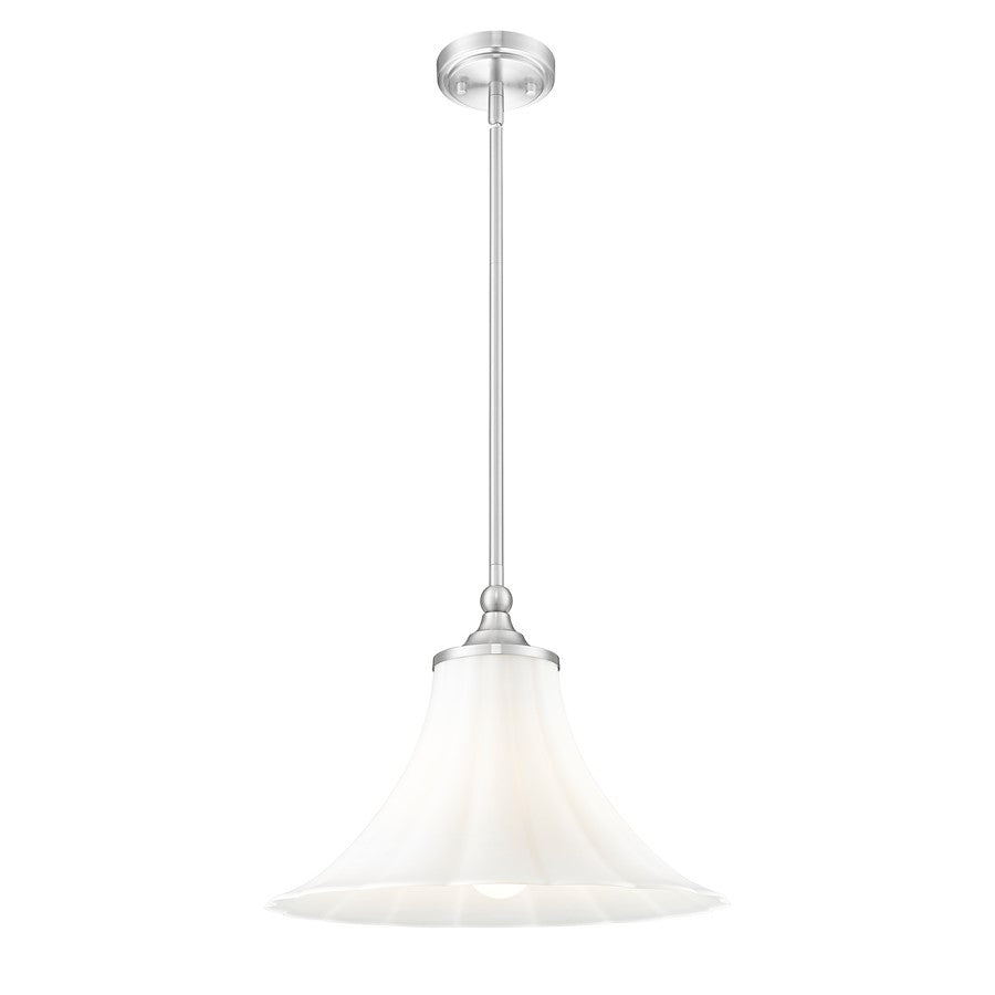 Z-Lite Fleur 1 Light 16" Pendant, Brushed Nickel/Opal Etched