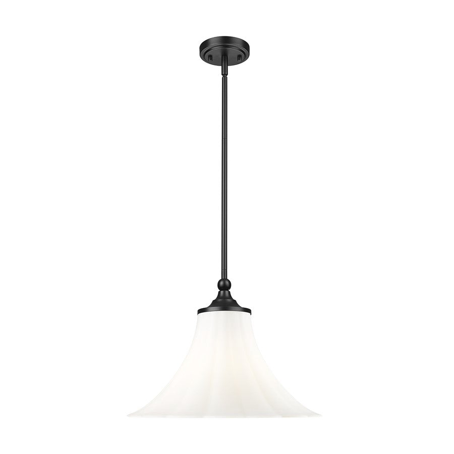 Z-Lite Fleur 1 Light 16" Pendant, Matte Black/Opal Etched - 1958P16-MB