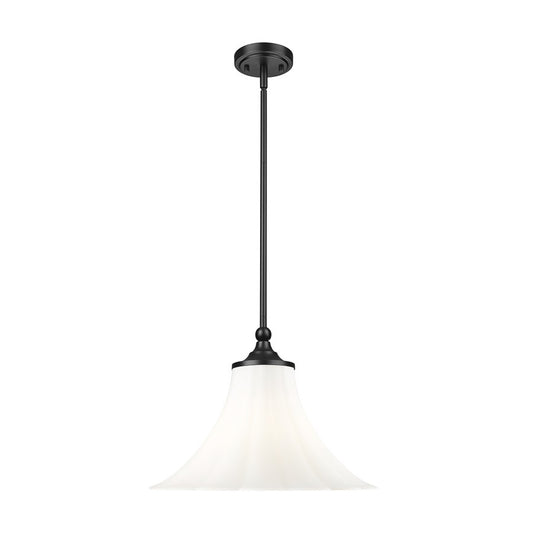 Z-Lite Fleur 1 Light 16" Pendant, Matte Black/Opal Etched - 1958P16-MB
