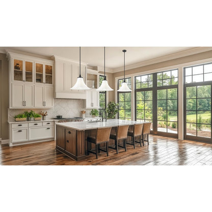 Z-Lite Fleur 1 Light 16" Pendant, Matte Black/Opal Etched