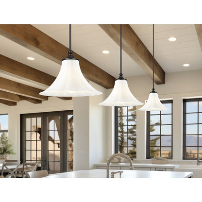 Z-Lite Fleur 1 Light 16" Pendant, Matte Black/Opal Etched