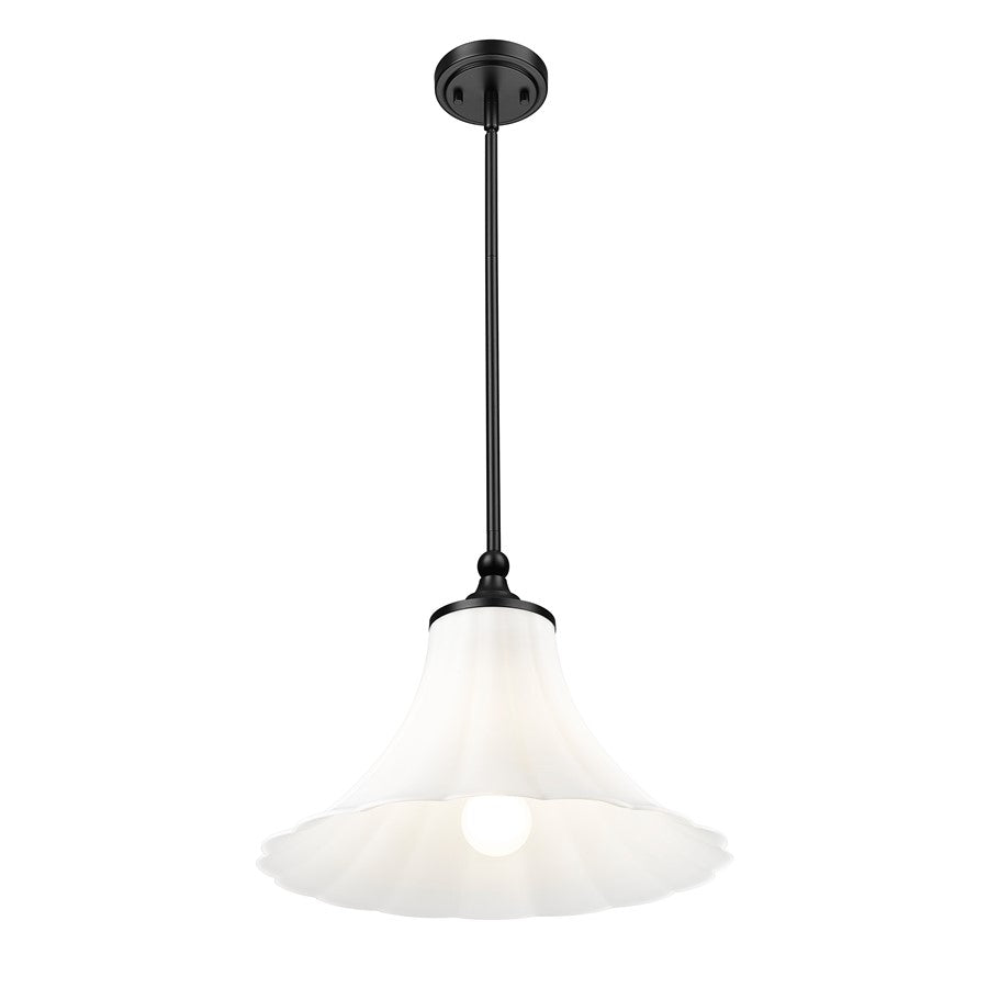 Z-Lite Fleur 1 Light 16" Pendant, Matte Black/Opal Etched
