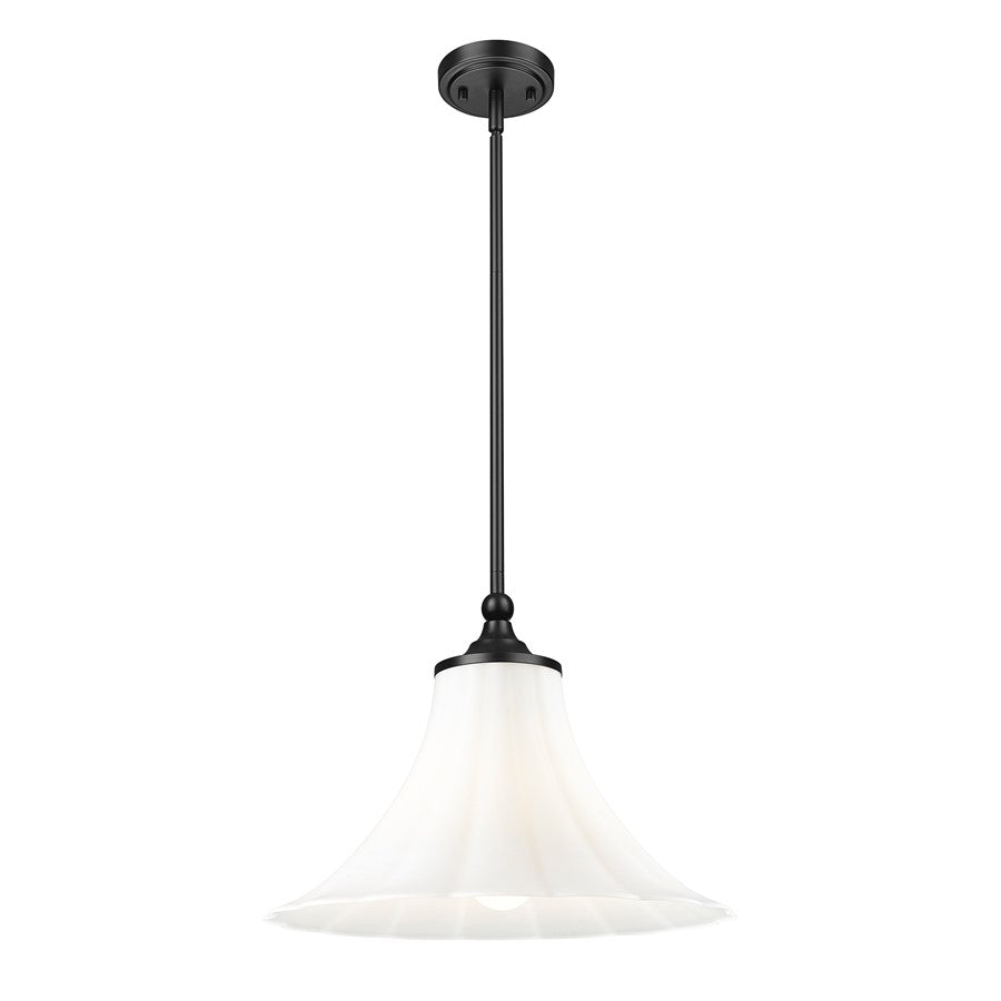 Z-Lite Fleur 1 Light 16" Pendant, Matte Black/Opal Etched