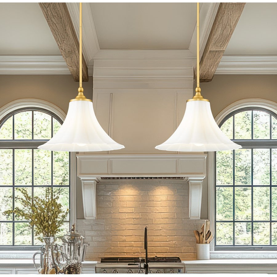 Z-Lite Fleur 1 Light 16" Pendant, Modern Gold/Opal Etched