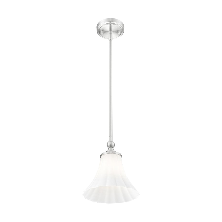 Z-Lite Fleur 1 Light 8" Pendant, Brushed Nickel/Opal Etched