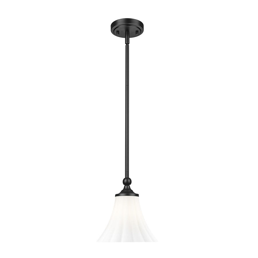 Z-Lite Fleur 1 Light 8" Pendant, Matte Black/Opal Etched - 1958P8-MB