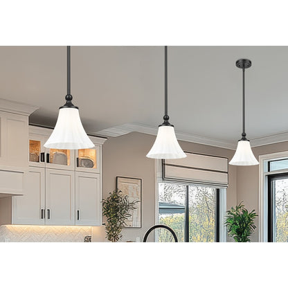 Z-Lite Fleur 1 Light 8" Pendant, Matte Black/Opal Etched