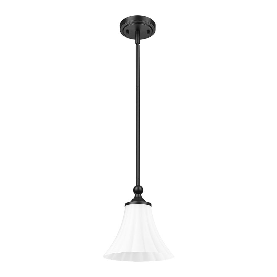 Z-Lite Fleur 1 Light 8" Pendant, Matte Black/Opal Etched