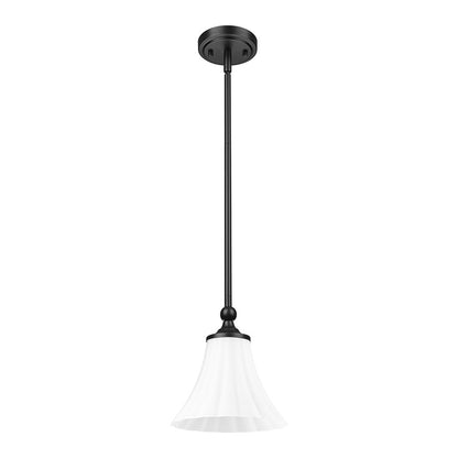 Z-Lite Fleur 1 Light 8" Pendant, Matte Black/Opal Etched