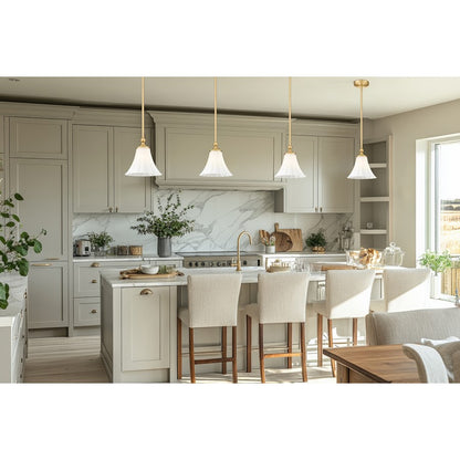 Z-Lite Fleur 1 Light 8" Pendant, Modern Gold/Opal Etched