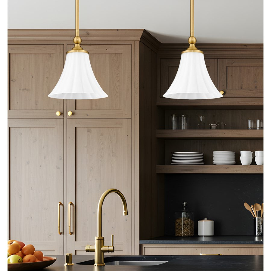 Z-Lite Fleur 1 Light 8" Pendant, Modern Gold/Opal Etched