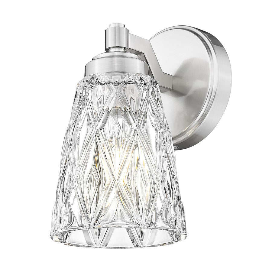 Z-Lite Andree 1 Light Wall Sconce, Brushed Nickel/Clear
