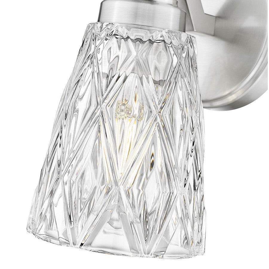 Z-Lite Andree 1 Light Wall Sconce, Brushed Nickel/Clear