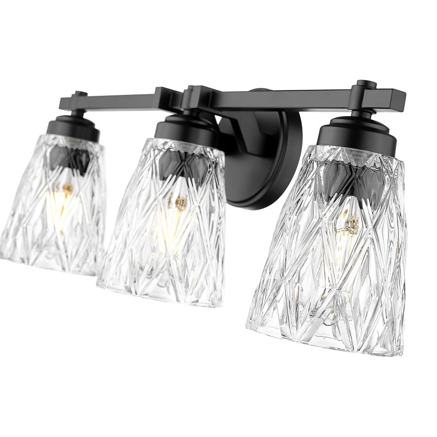 Z-Lite Andree 3 Light Vanity, Matte Black/Clear