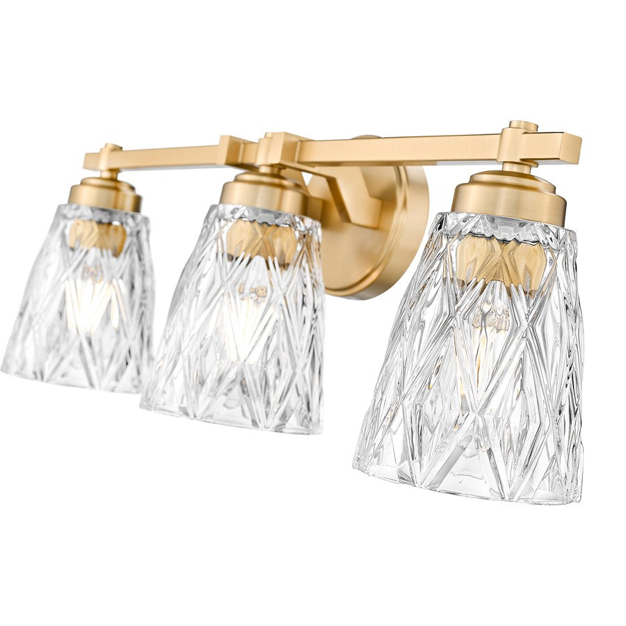 Z-Lite Andree 3 Light Vanity, Modern Gold/Clear