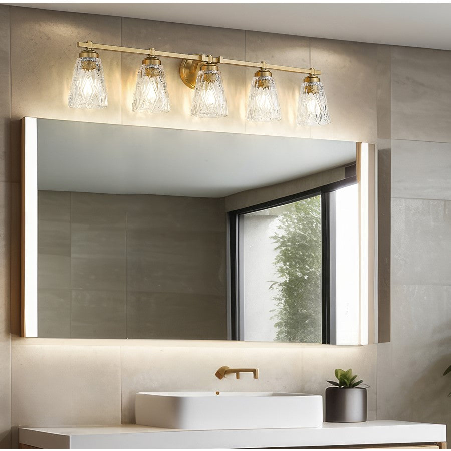 Z-Lite Andree 5 Light Vanity, Modern Gold/Clear