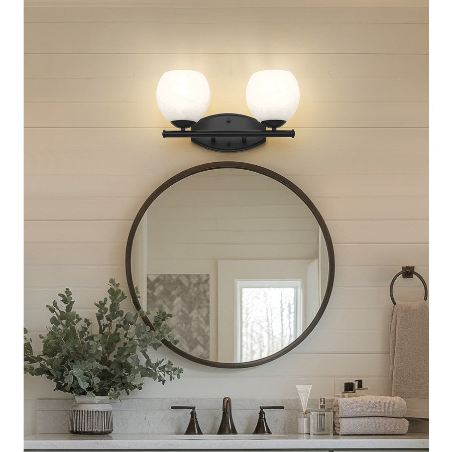 Z-Lite Colette 2 Light Vanity, Matte Black/Feathered White