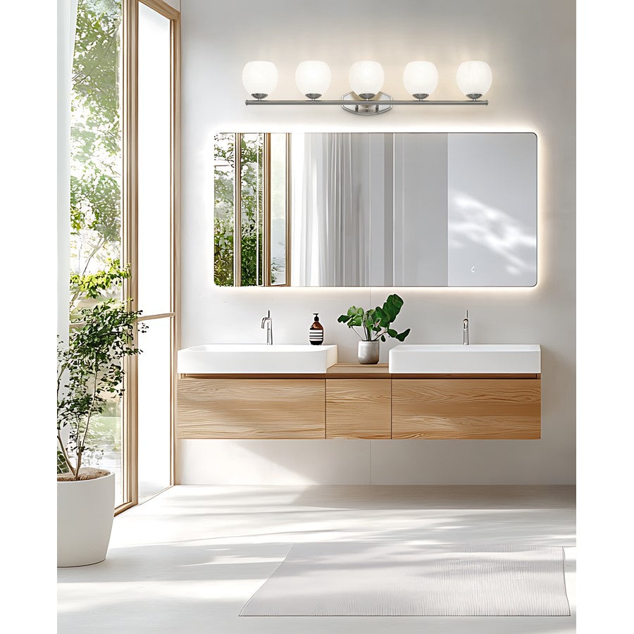 Z-Lite Colette 5 Light Vanity, Brushed Nickel/Feathered White