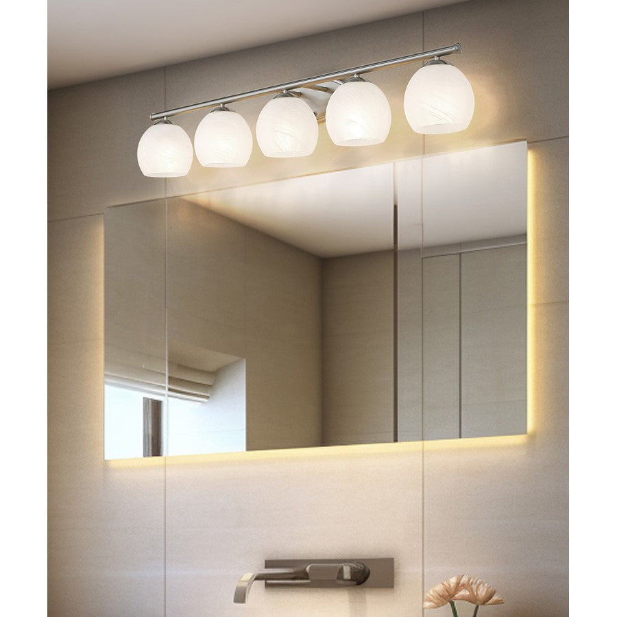 Z-Lite Colette 5 Light Vanity, Brushed Nickel/Feathered White