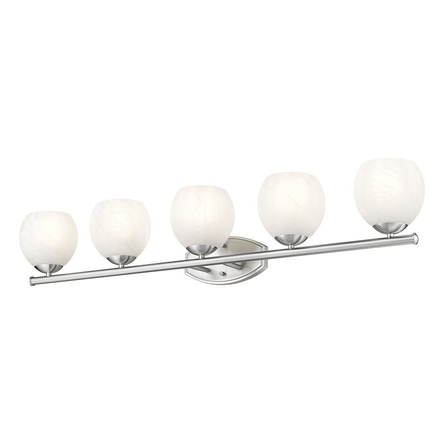 Z-Lite Colette 5 Light Vanity, Brushed Nickel/Feathered White