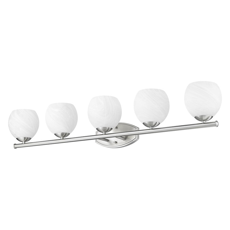 Z-Lite Colette 5 Light Vanity, Brushed Nickel/Feathered White