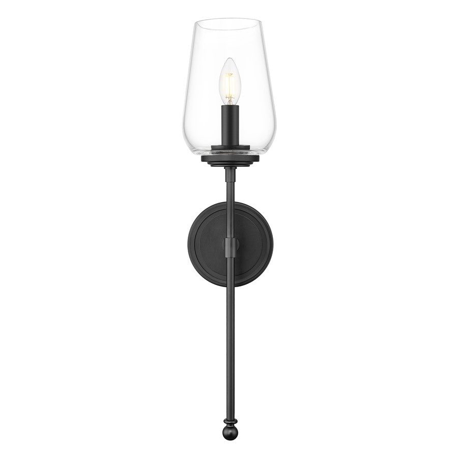 Z-Lite Dominique 1 Light Wall Sconce, Matte Black/Clear