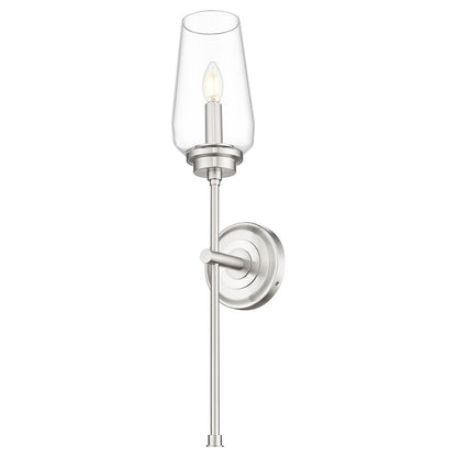 Z-Lite Clara 1 Light Wall Sconce, Brushed Nickel/Clear