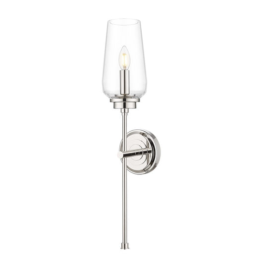 Z-Lite Clara 1 Light Wall Sconce, Polished Nickel/Clear - 2013-1S-PN