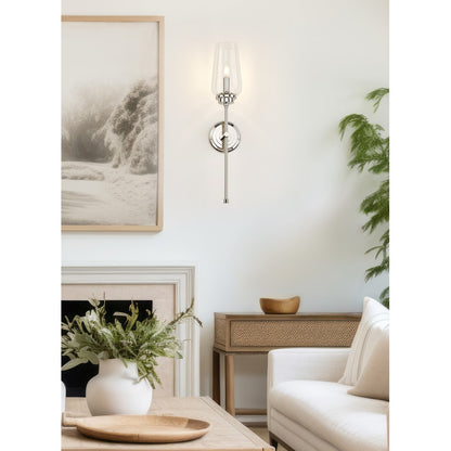 Z-Lite Clara 1 Light Wall Sconce, Polished Nickel/Clear