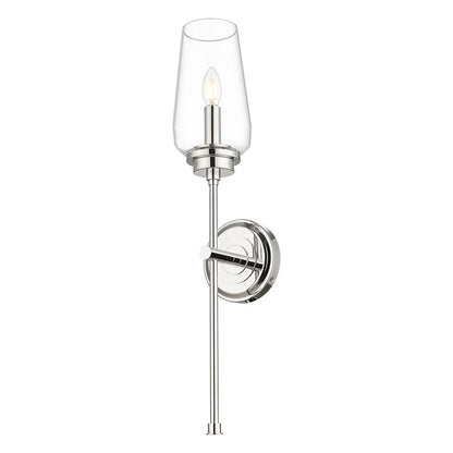 Z-Lite Clara 1 Light Wall Sconce, Polished Nickel/Clear