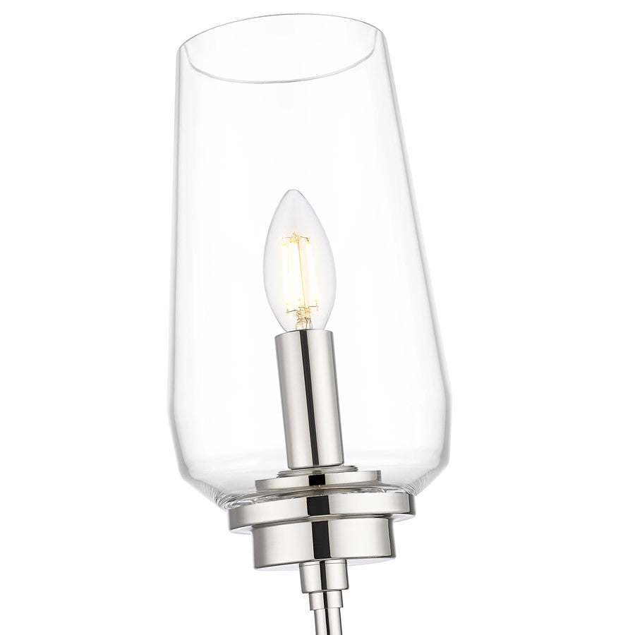 Z-Lite Clara 1 Light Wall Sconce, Polished Nickel/Clear