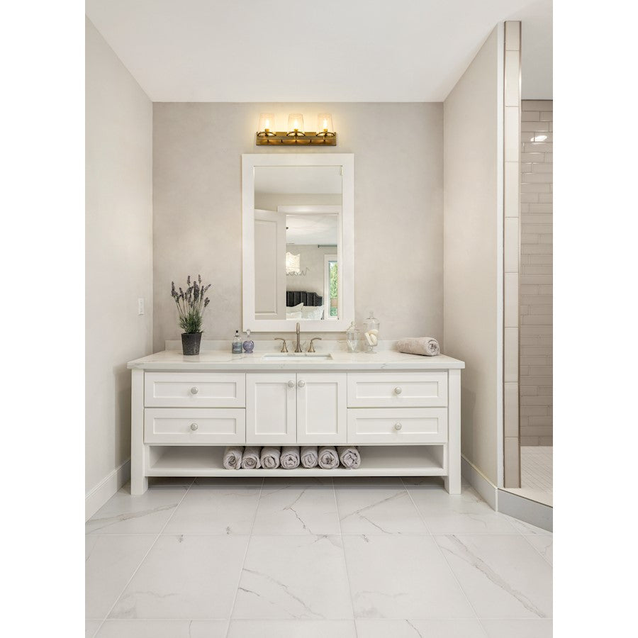 3 Light Bathroom Vanity Light, Rubbed Brass