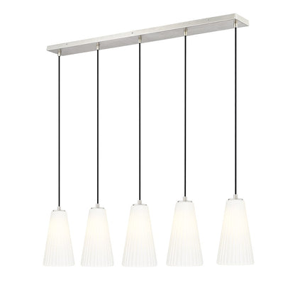 Z-Lite Farrell 5 Light 6" Linear Chandelier, Brushed Nickel/White - 3043P6-5L-BN