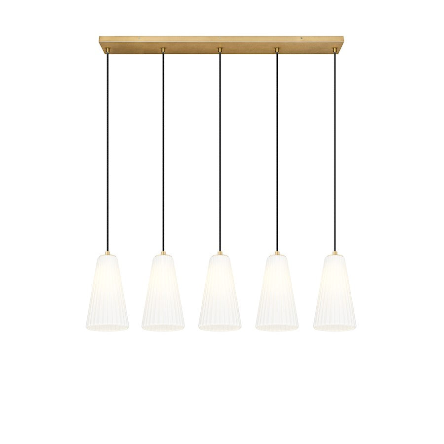 5 Light 6" Linear Chandelier, Modern Gold