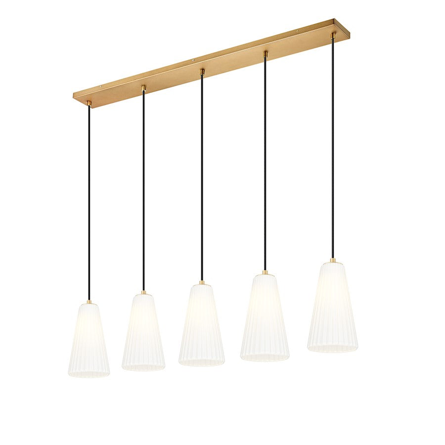 5 Light 6" Linear Chandelier, Modern Gold