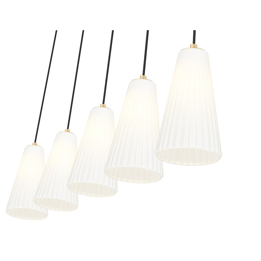 5 Light 6" Linear Chandelier, Modern Gold