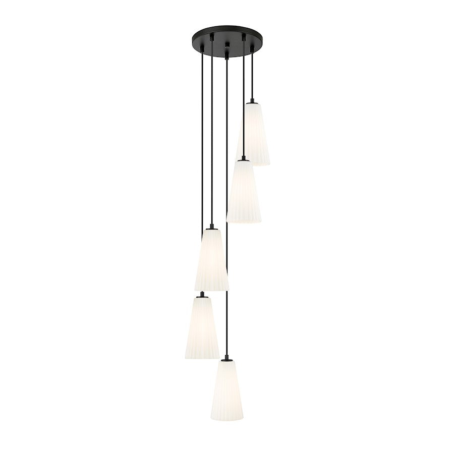 Z-Lite Farrell 5 Light 11" Chandelier, Matte Black/White - 3043P6-5R-MB