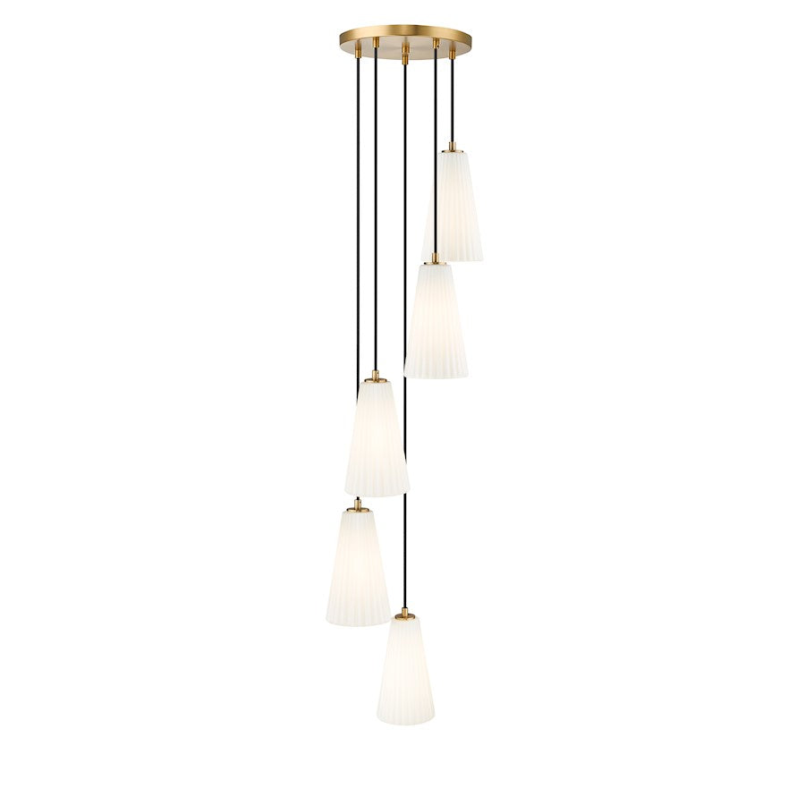 5 Light 11" Chandelier, Modern Gold