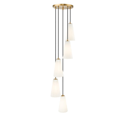 5 Light 11" Chandelier, Modern Gold