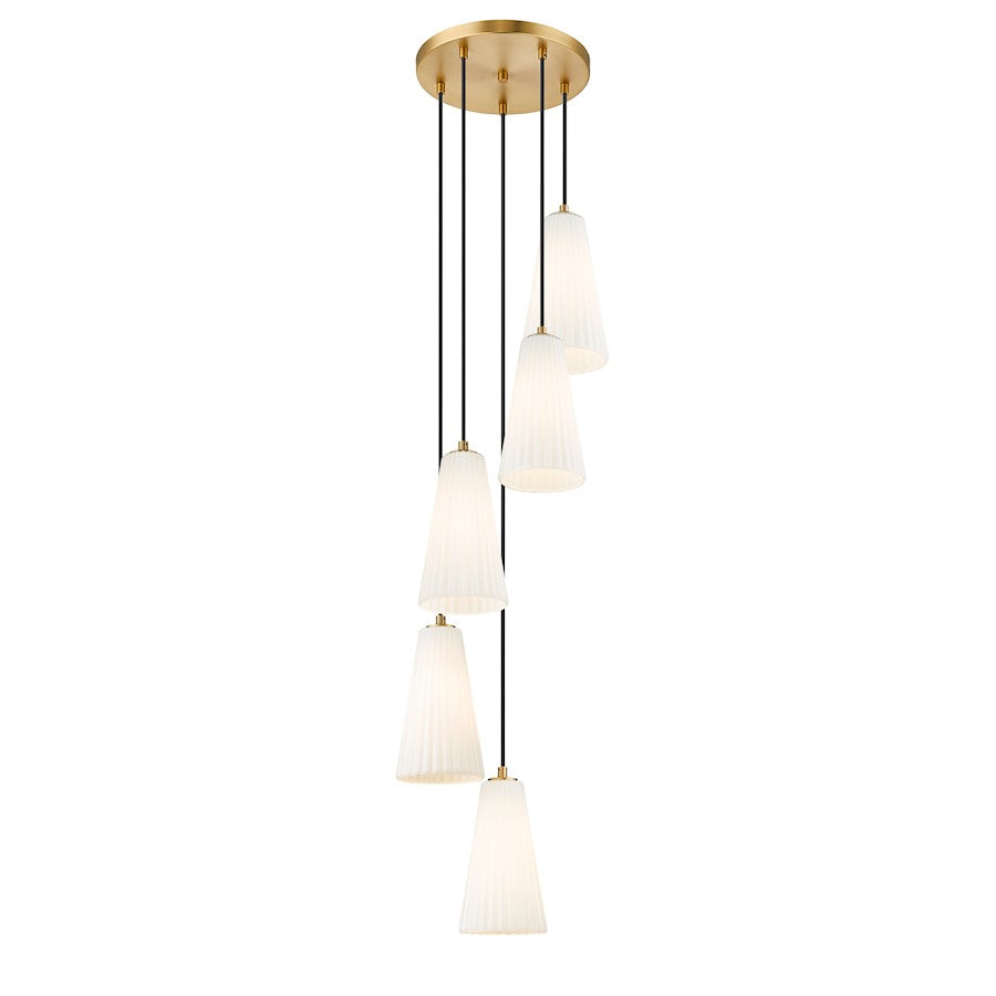 5 Light 11" Chandelier, Modern Gold