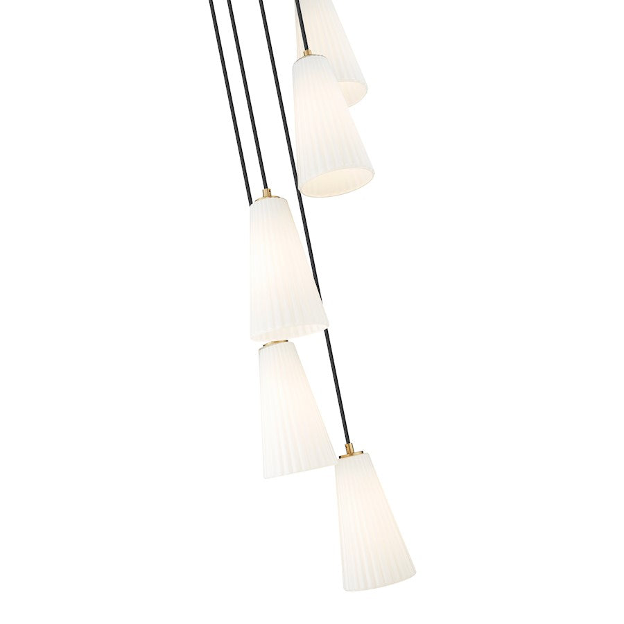 5 Light 11" Chandelier, Modern Gold